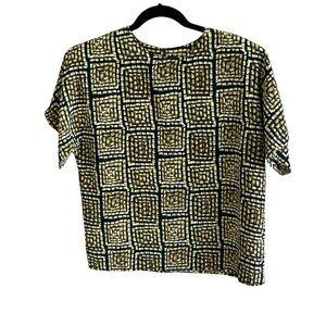 Vintage 80s Che Studio Black and Gold Geometric Short Sleeve Blouse Size Medium